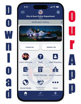 Image that takes you to a link to download the Avon Police App
